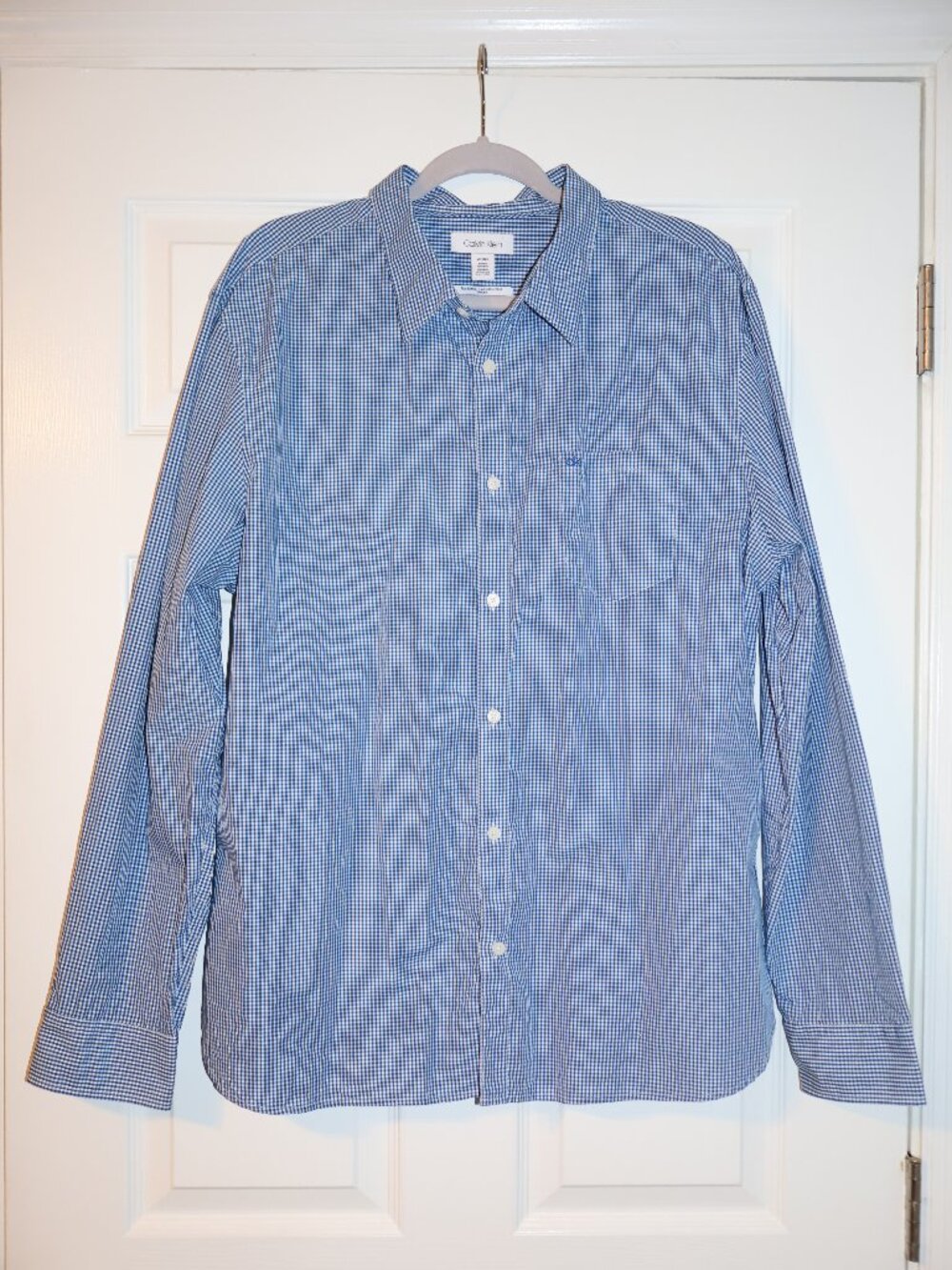 Men's, Calvin Klein, Blue and White, Button Up, Slim Fit, Shirt, Size XXL
